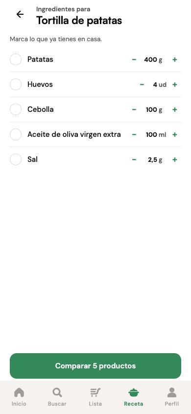 Ingredientes de la tortilla de patatas con sus cantidades